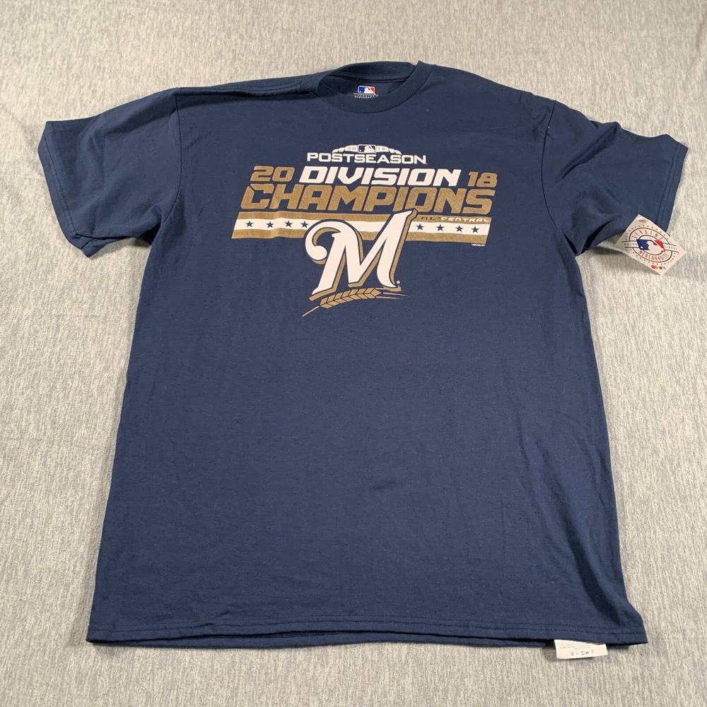 Mikwaukee Brewers Shirt Mens Large Blue MLB Baseball Postseson 2018‎